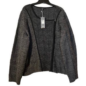 Eileen Fisher Alpaca and Organic Cotton Asymmetrical Zip Sweater Charcoals SZ XL